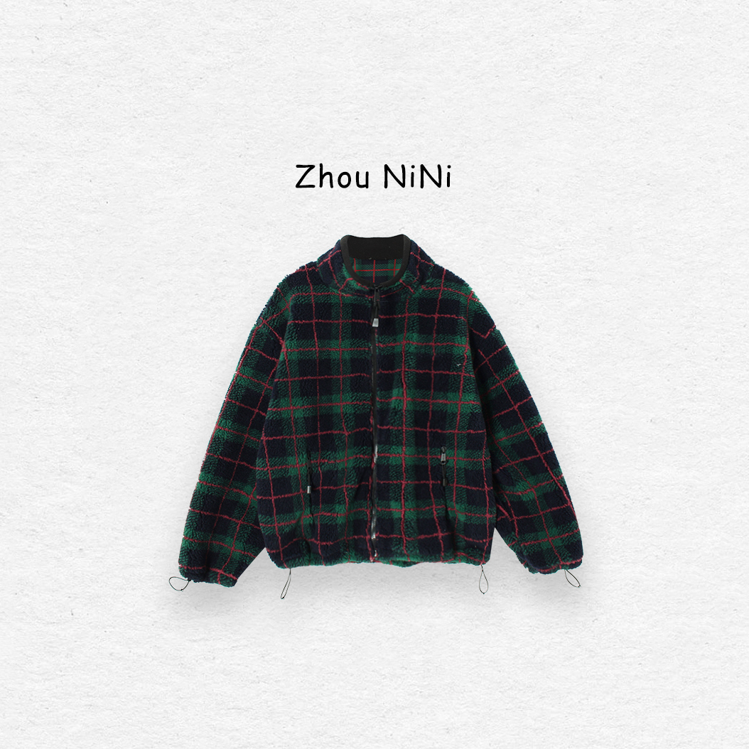 【墨绿暗格】圣诞节女落肩袖保暖冬季无袖短外套外套格纹长袖251012