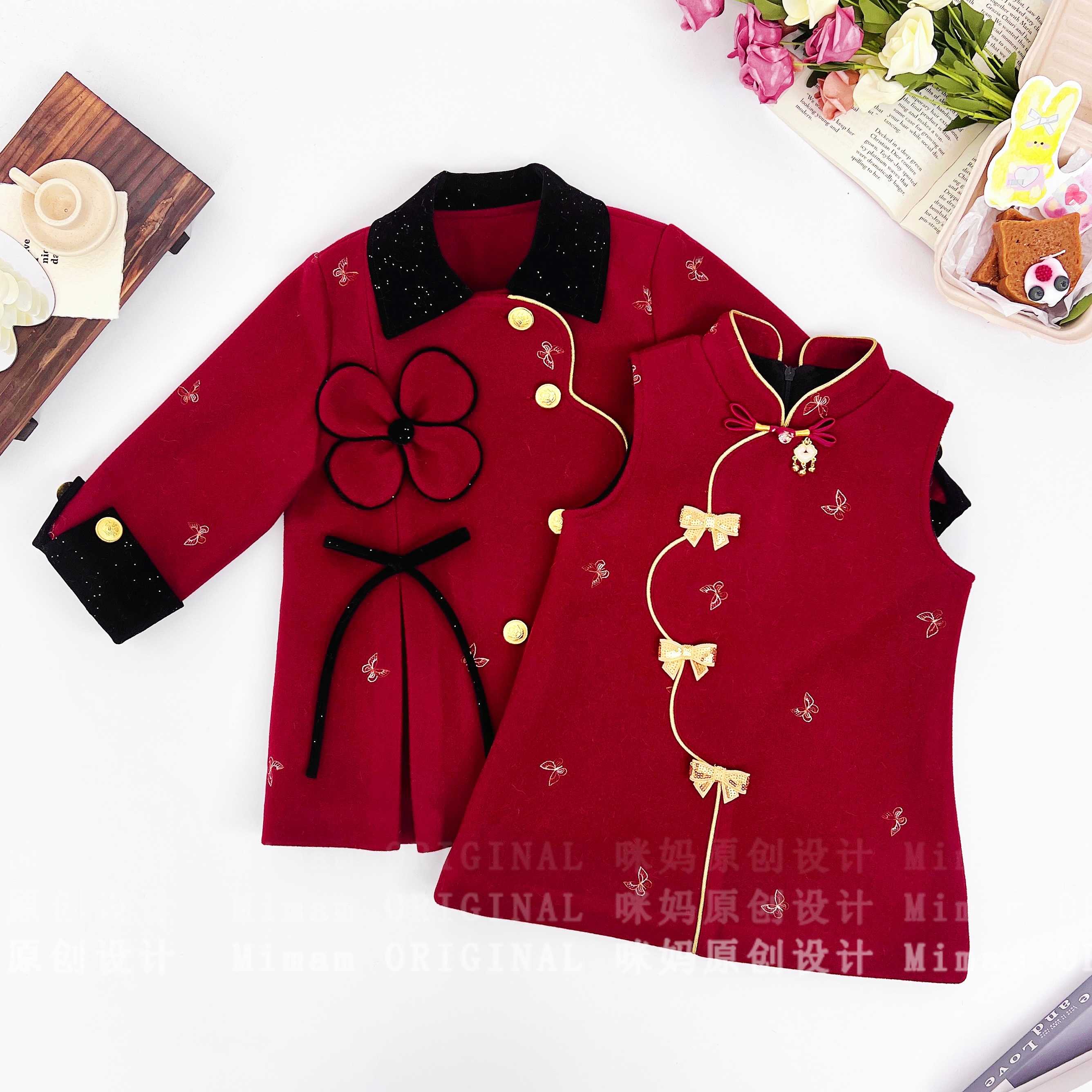 【艳之结】女童红色系重工年服款式冬季时髦套装5Q787HON