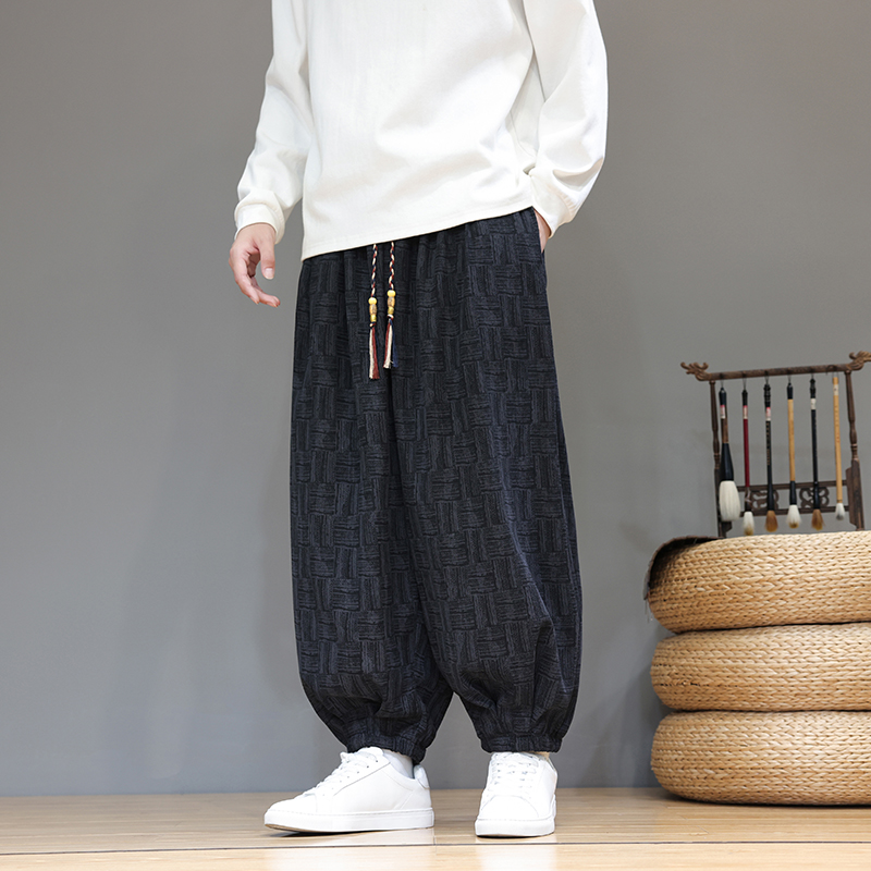 新国风阔腿束脚裤男士秋冬季大码休闲裤新款潮流百搭宽松灯笼裤潮