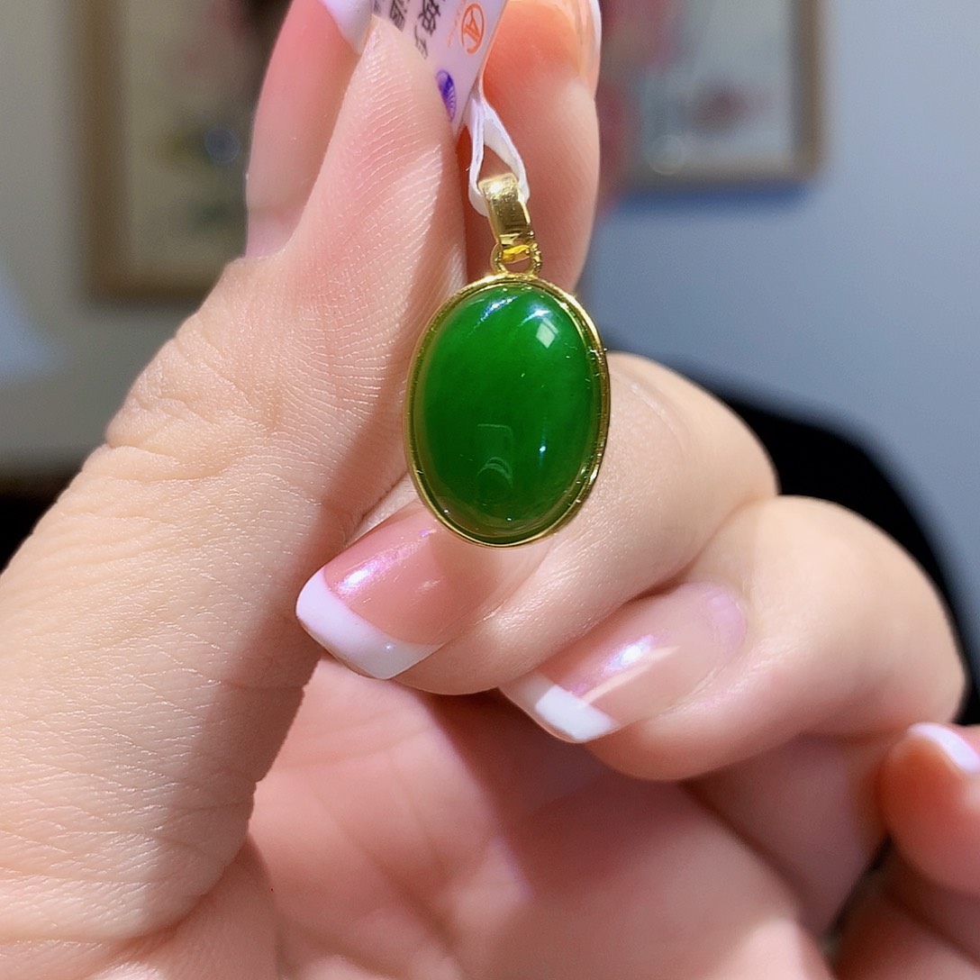 和田玉（碧玉）颈饰银S925镀金镶嵌