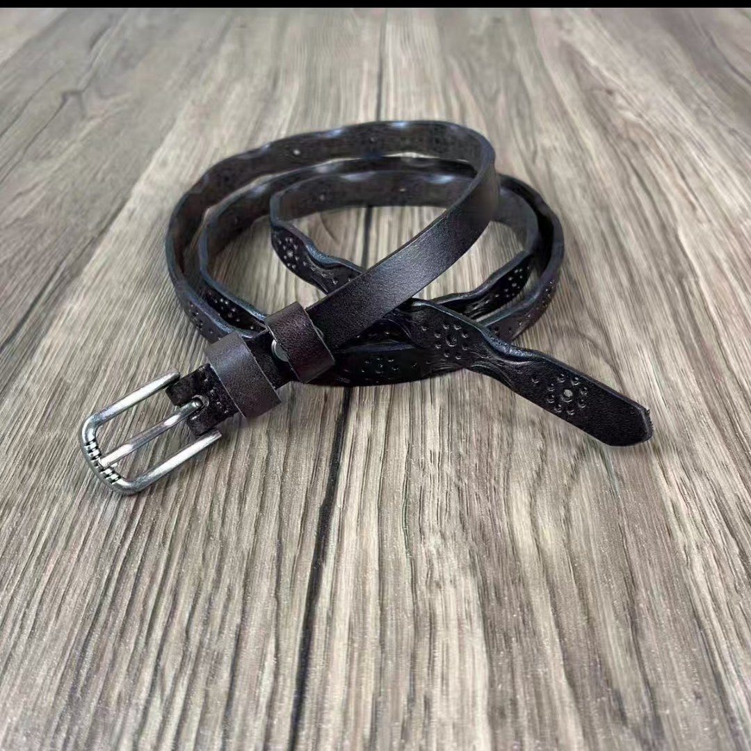 嬉皮士女士百搭整张牛皮免打孔腰带P471