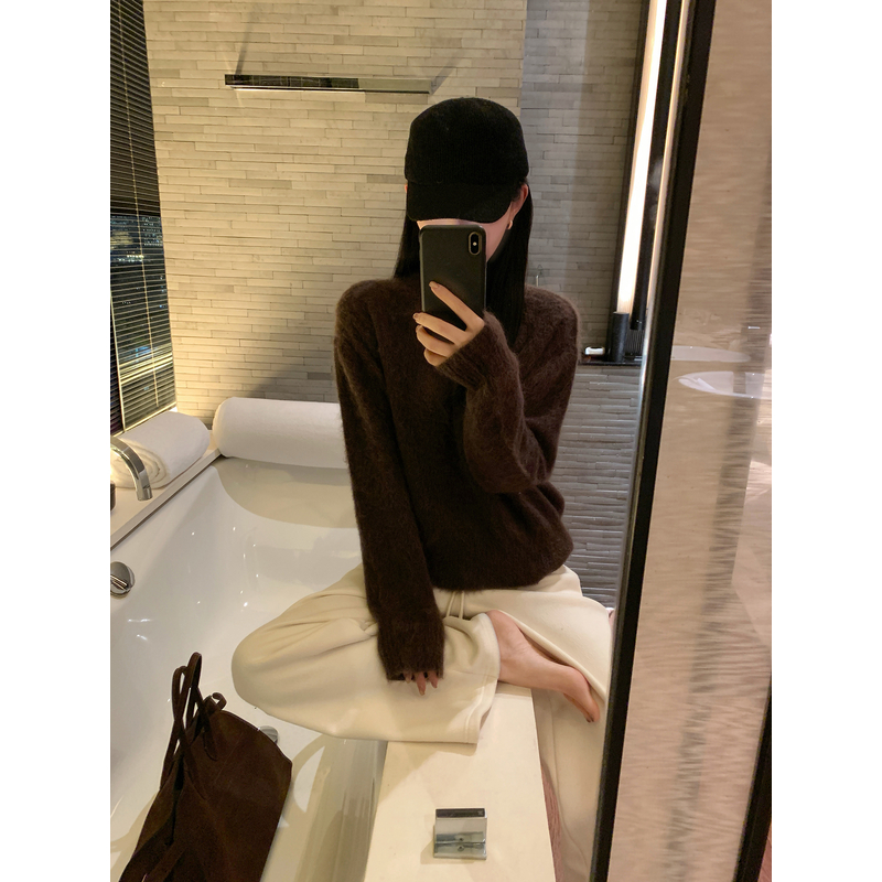 大小姐77 绒冬奢暖高比例马海毛羊毛圆领套头宽松高级色拉毛毛衣