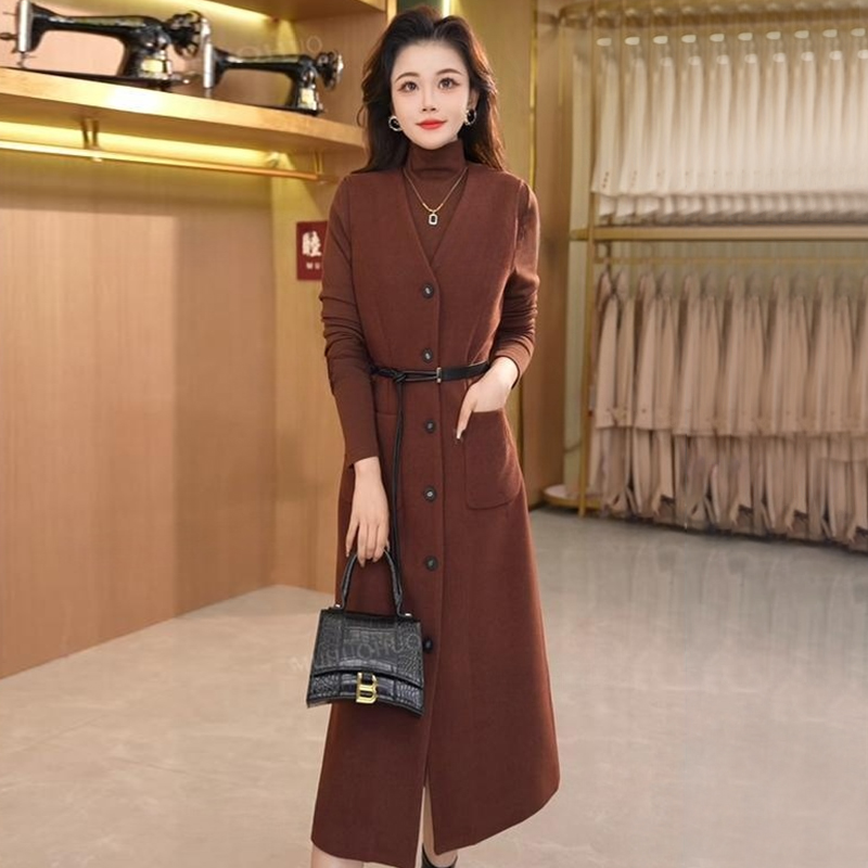 毛呢马甲连衣裙中长款时尚套装2025新款打底衫两件套洋气中年轻奢