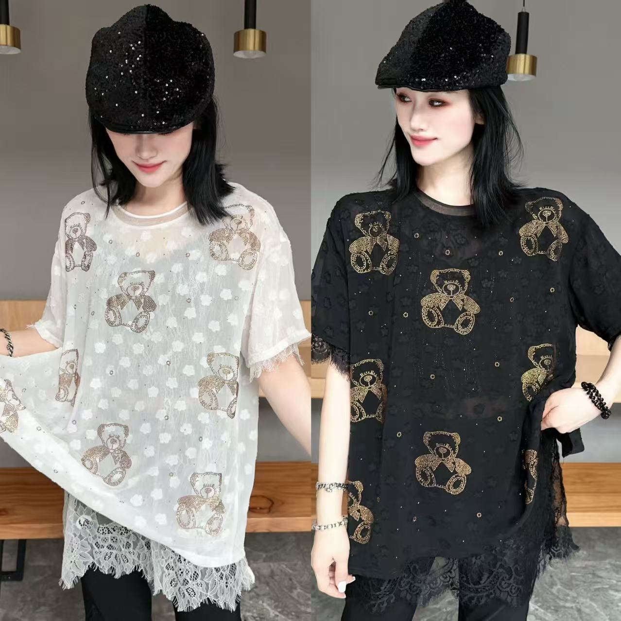 【YJ·高定】2025夏季薄款清凉透气蕾丝拼接百搭半袖上衣女 YY2471