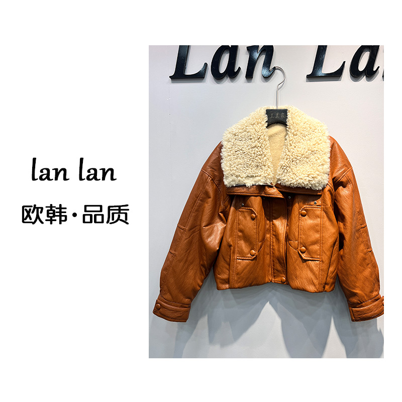 lanlan-冬上新【毛领内里带毛皮衣】韩版冬季新款加厚皮衣保暖显瘦
