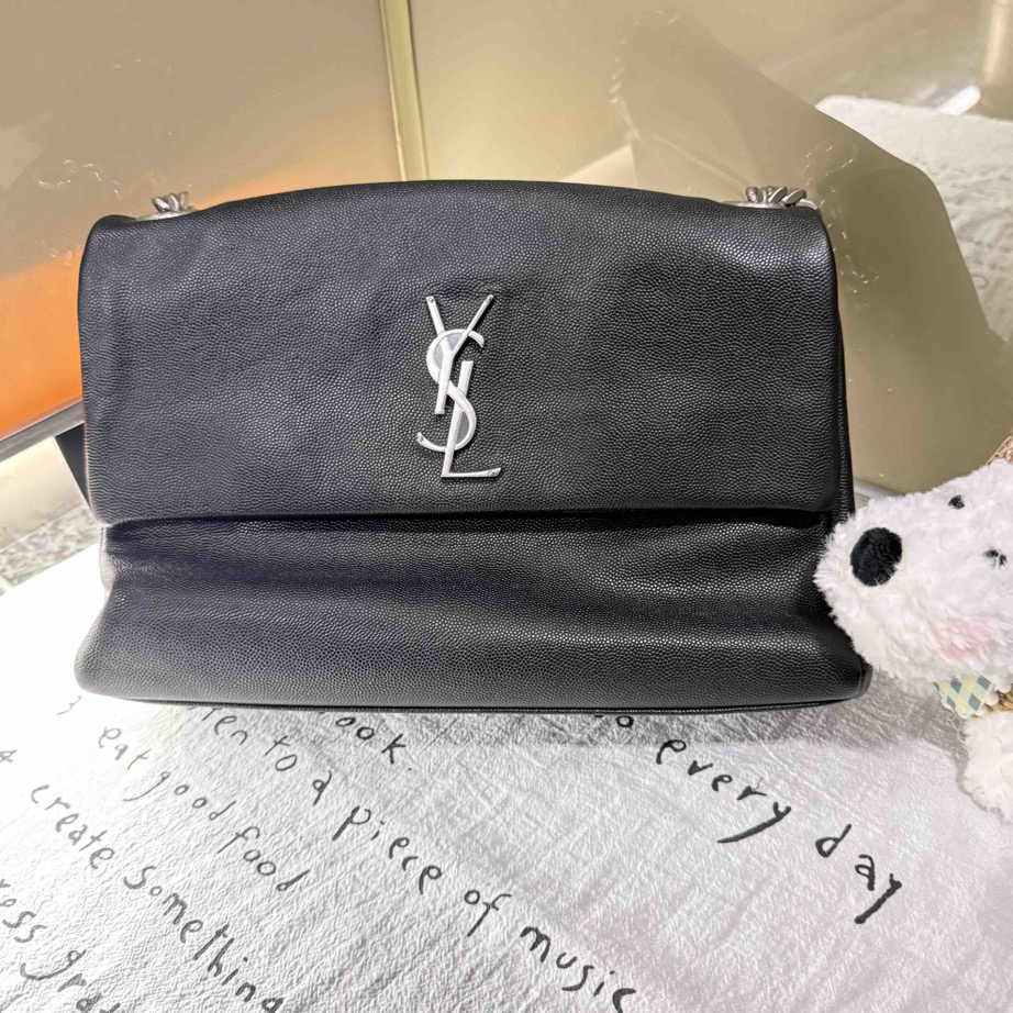 95新 YSL/圣罗兰 鱼子酱牛皮黑银Hollywood单肩包/2940