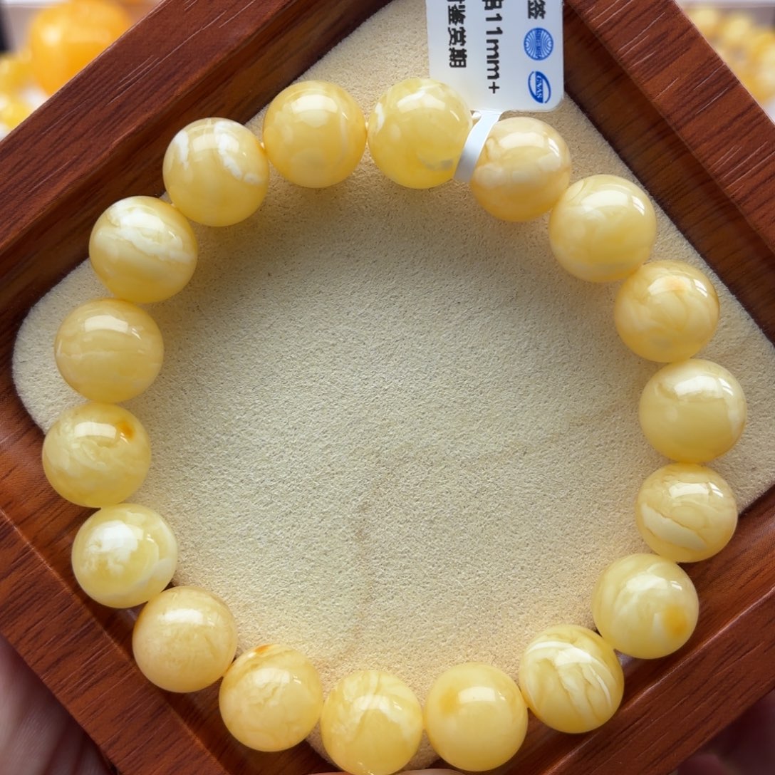 琥珀未镶嵌裸石B485白蜡虎皮纹手串卡11+