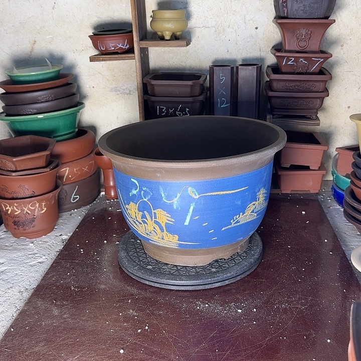 紫砂花盆，手工制作