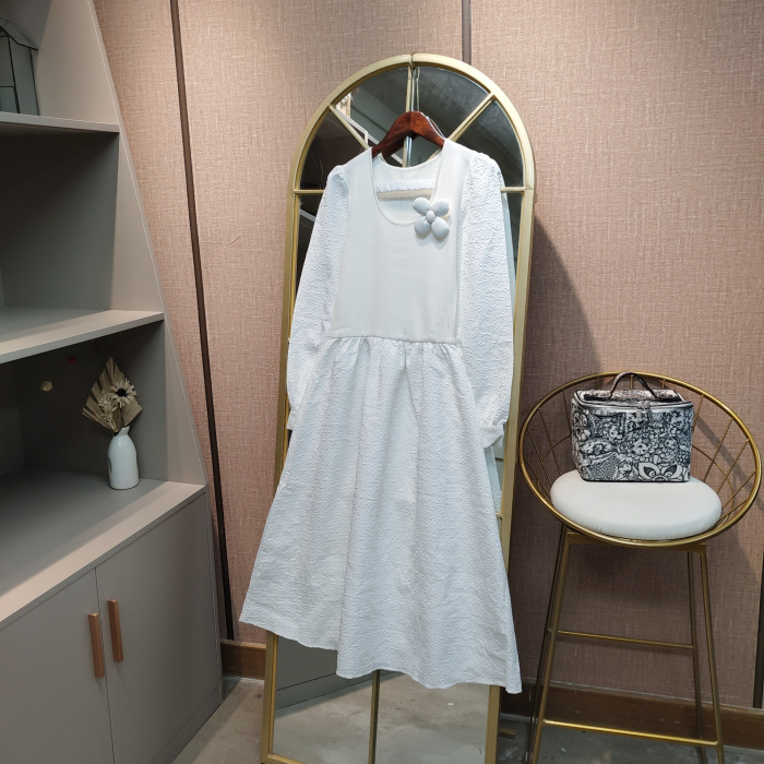 BJ133孕妇白色连衣裙M90-120L130XL140小脏