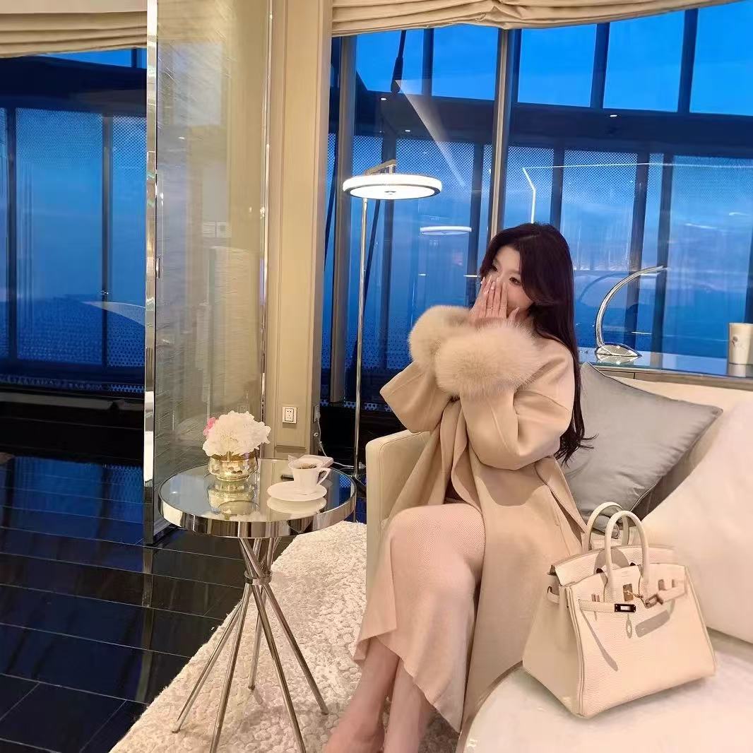 韩式气质女神长款双面羊毛大衣女