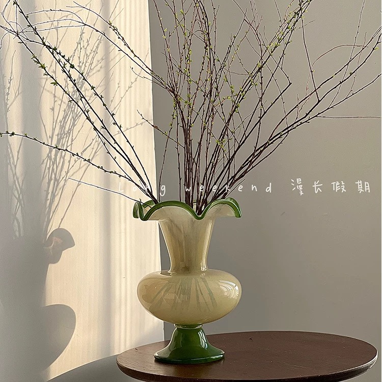 高28cm 中古美式玻璃花瓶摆件复古家居民宿装饰鲜花绿植插花器