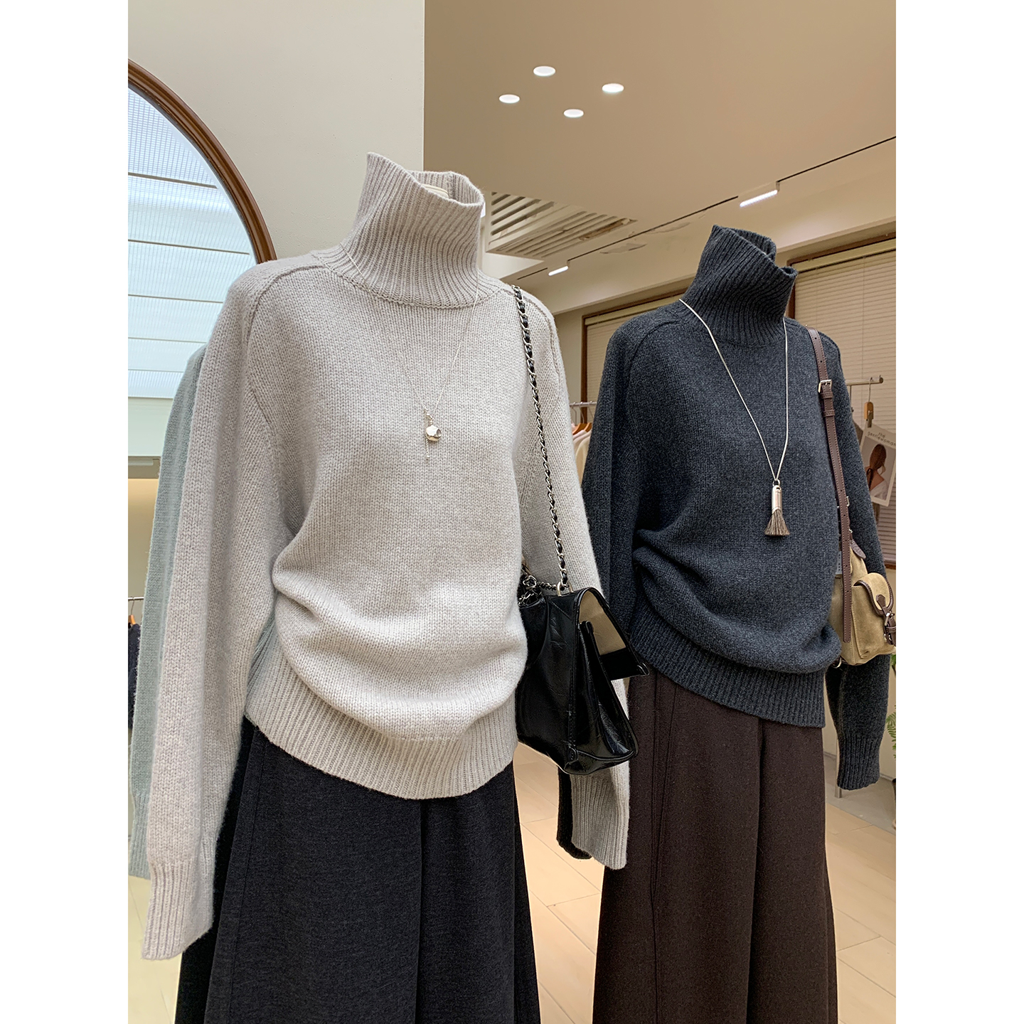 重磅怒推加厚保暖全羊毛高领毛衣女精致粗线宽松廓形马鞍肩羊毛衫
