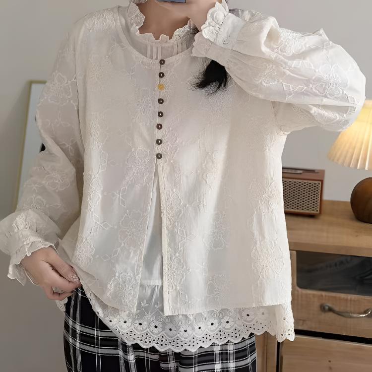 【701-800】 冬季衬衫文艺复古休闲宽松高级显瘦百搭棉衬衣上衣圆领