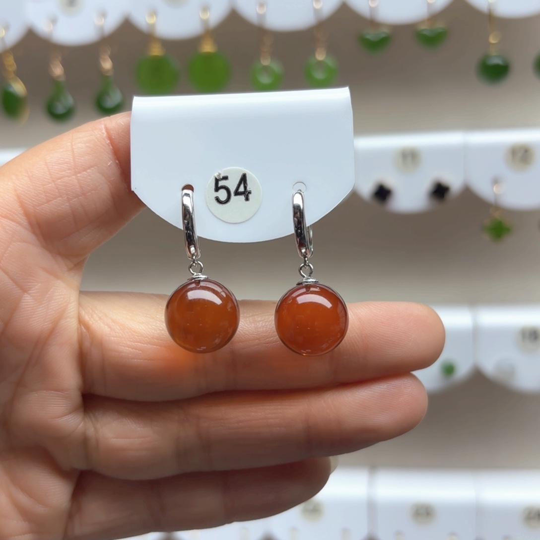 血珀耳饰银S925镶嵌血珀