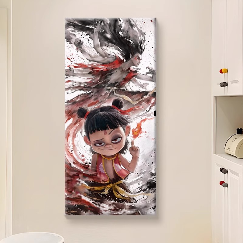 (大尺寸哪吒敖丙）diy数字油画红线条手工涂色解压治愈丙烯装饰画