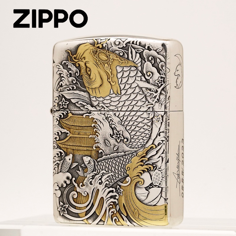 ZIPPO正品打火机/妖月包银鎏金盔甲【鱼跃龙门】 DY9918FD【阿明1】