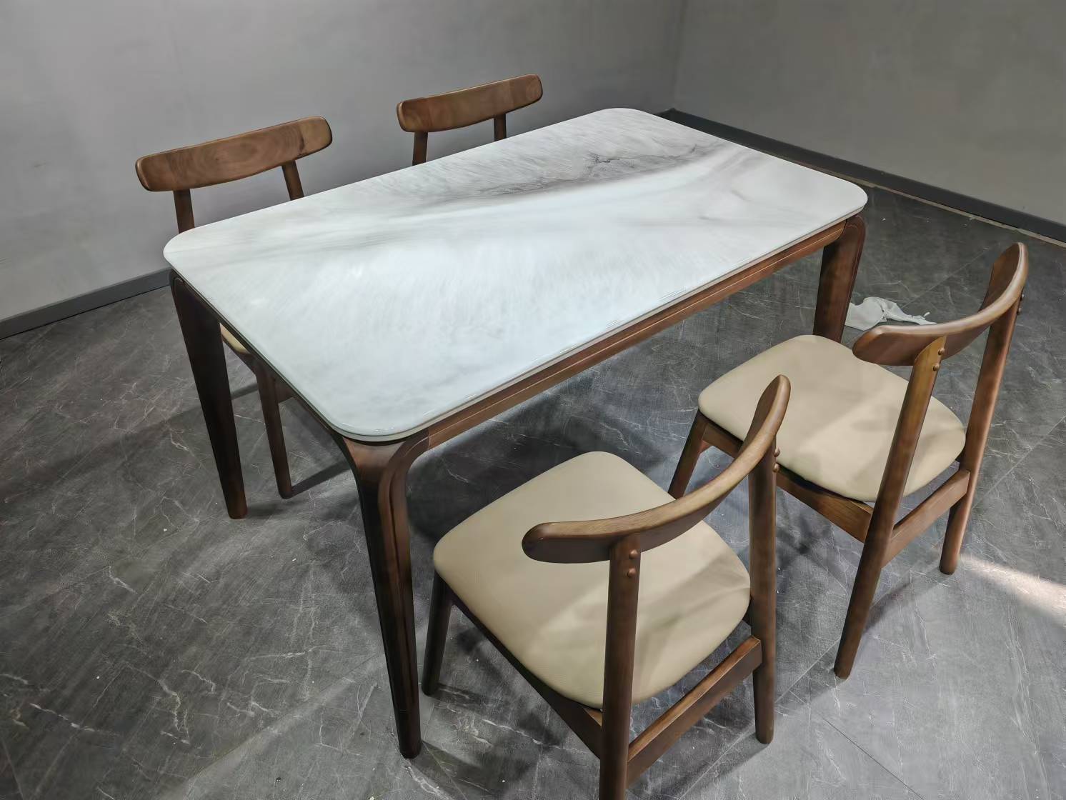 实木理石餐台四椅