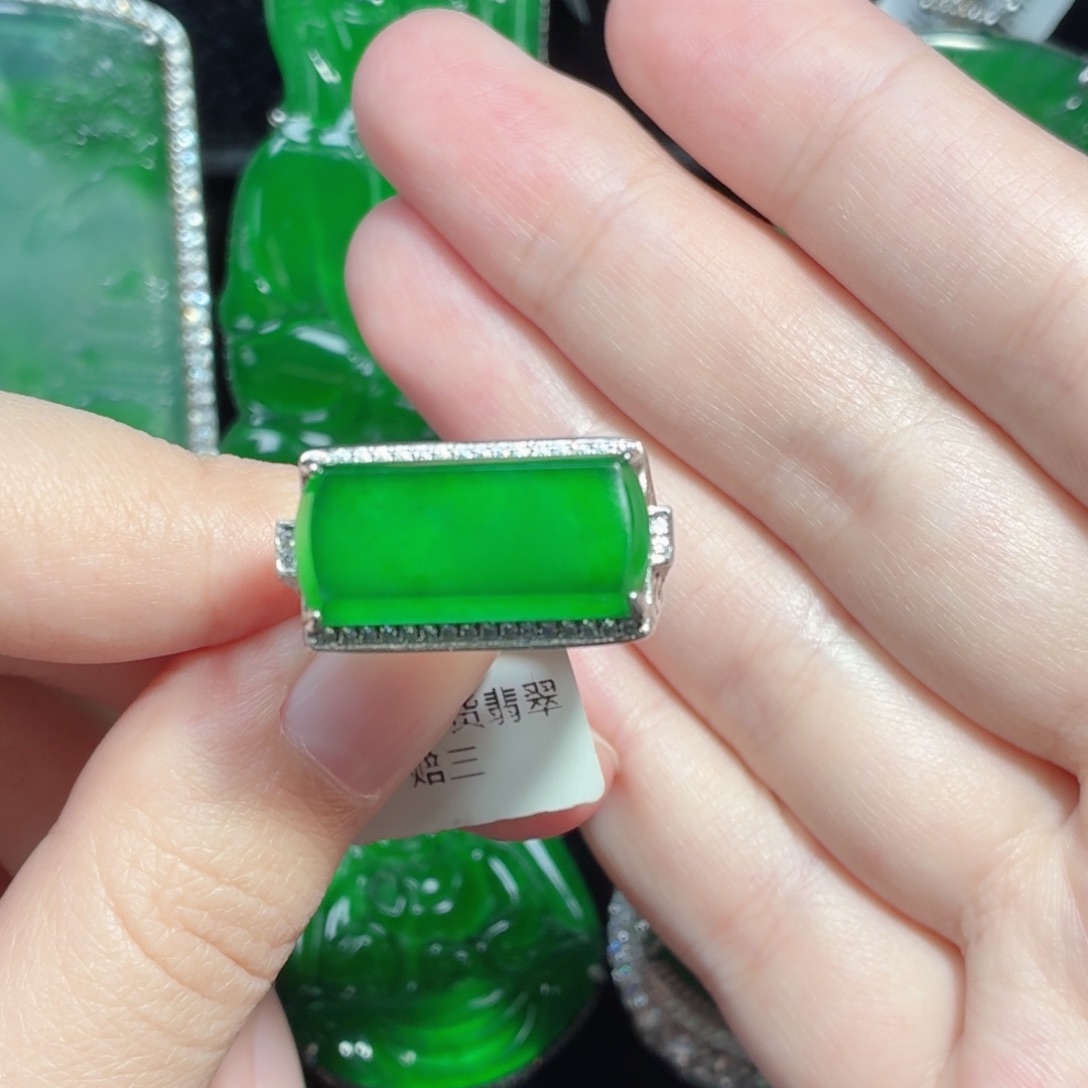 翡翠银S925镶嵌戒指天然A货翡翠