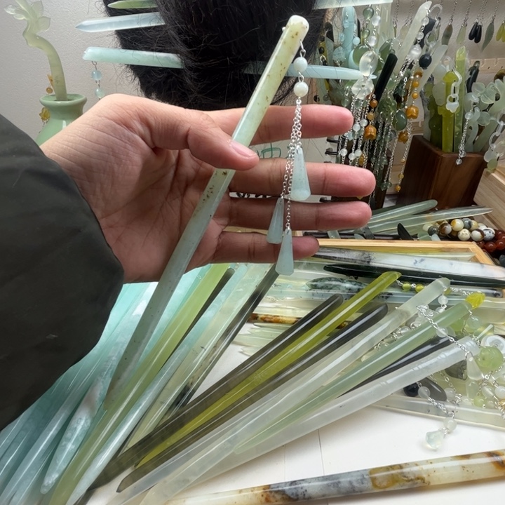 蛇纹石玉发饰未镶嵌长度20.5
