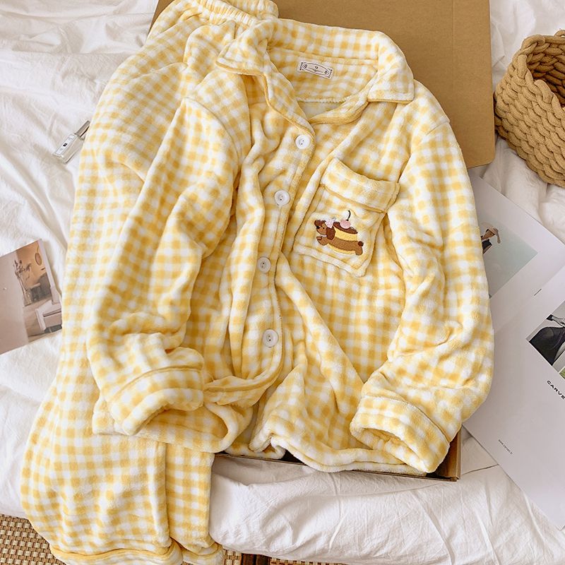 【奶酪芝士】秋冬新款睡衣女贝贝绒韩版高级睡衣家居服套装