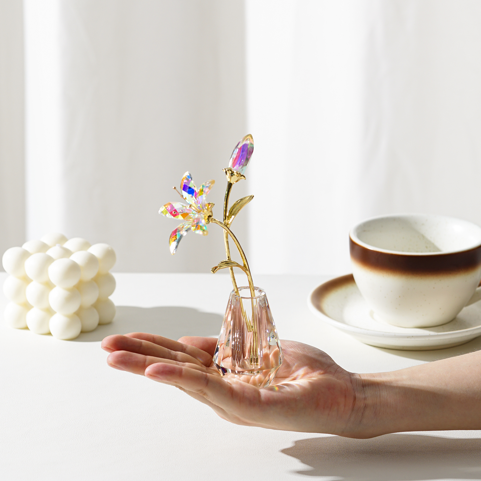 水晶百合花AB彩色摆件家居装饰卧室桌面生日情人节礼物家居摆件