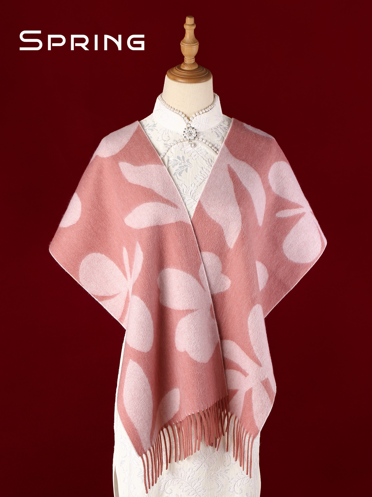 粉色羊毛围巾女新款外搭披肩两用高级感护颈送妈妈生日礼物礼盒装