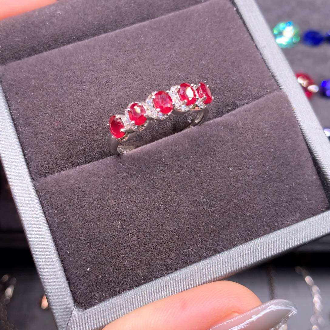 红宝石戒指银S925镶嵌