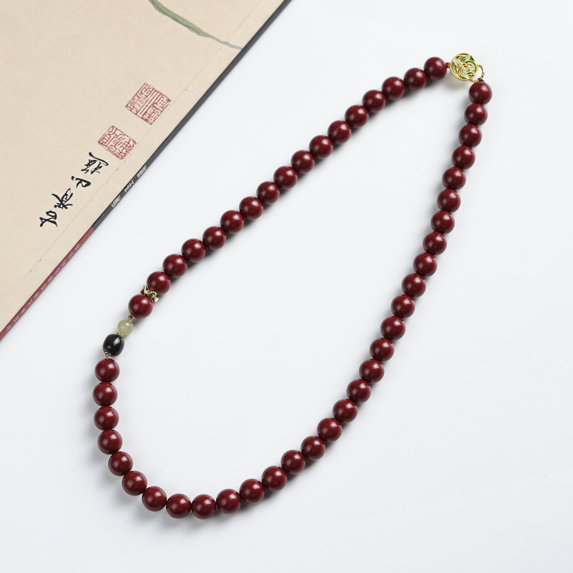 红麝香10mm妈妈链锁骨链 HX0300天然草本 古法炮制泥塑