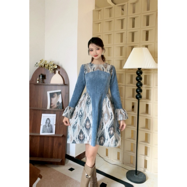 AYFER艾德莱斯花纹连衣裙甜美复古风