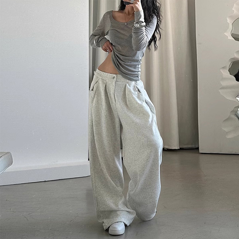 AXEF秋冬运动裤卫裤女春夏慵懒垂感拖地长裤裤子宽松阔腿休闲裤