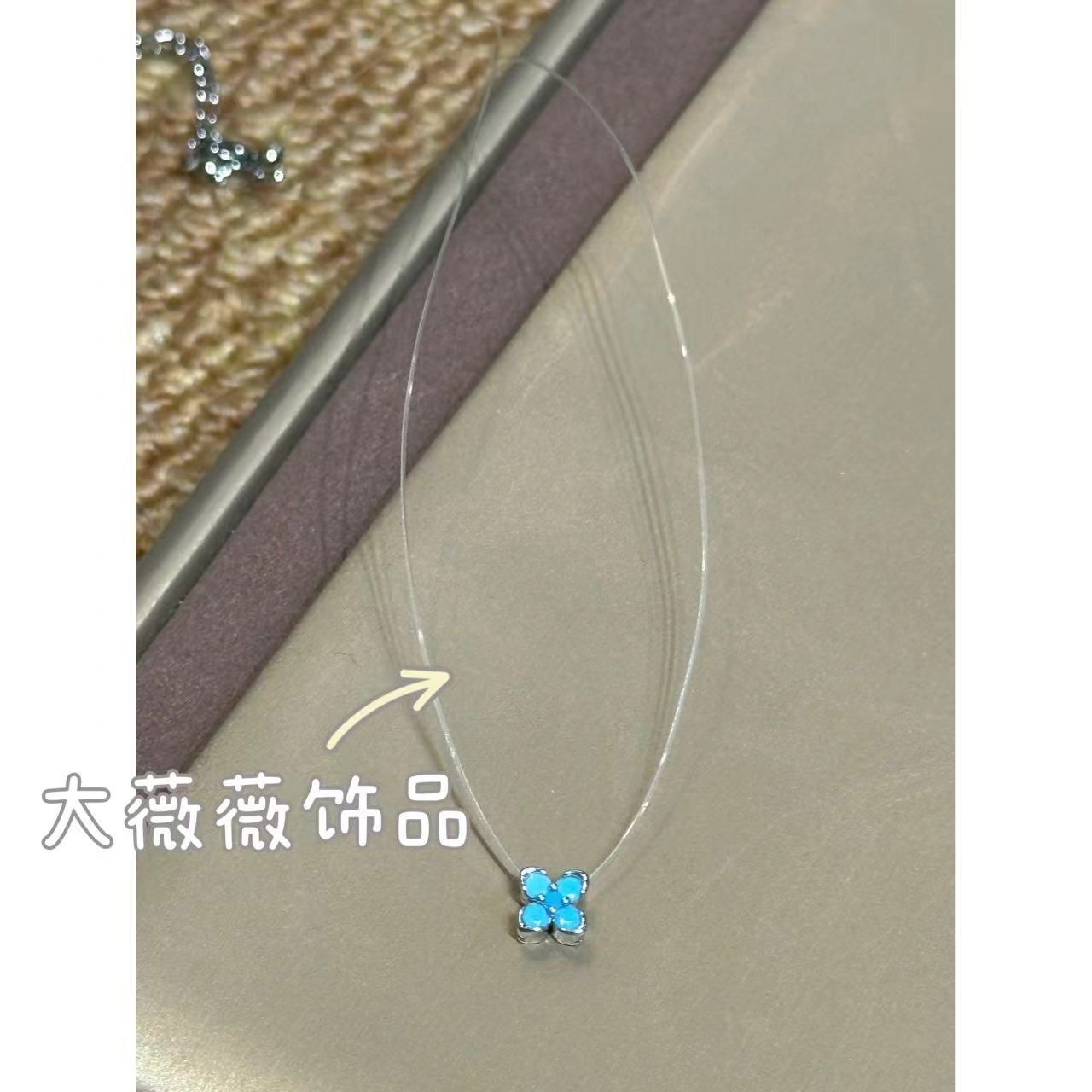 铜合金项链 简约蓝色四叶花项链-4837