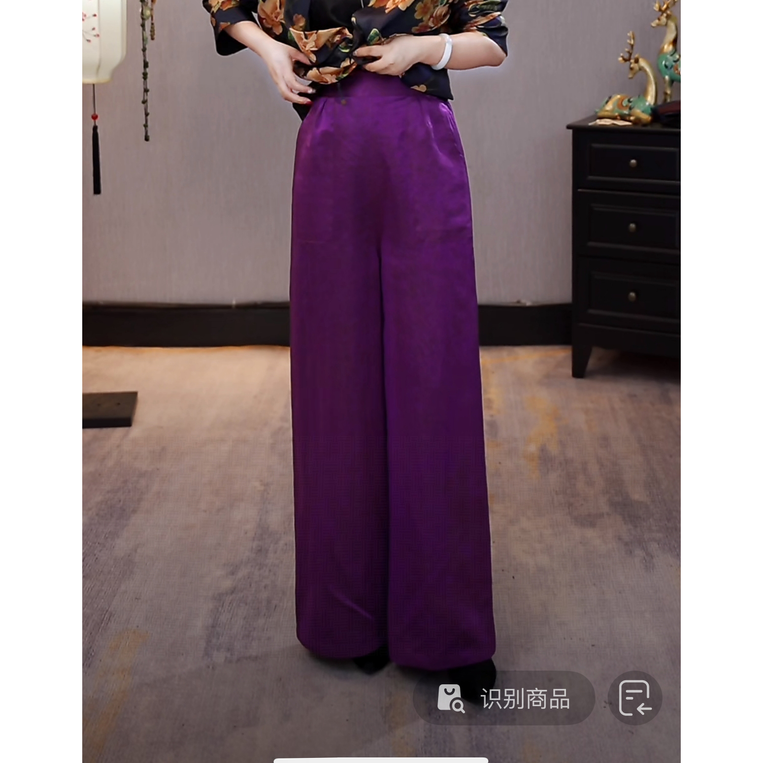 【千奈莉 】紫缎龟中式设计师休闲花色百搭直筒裤