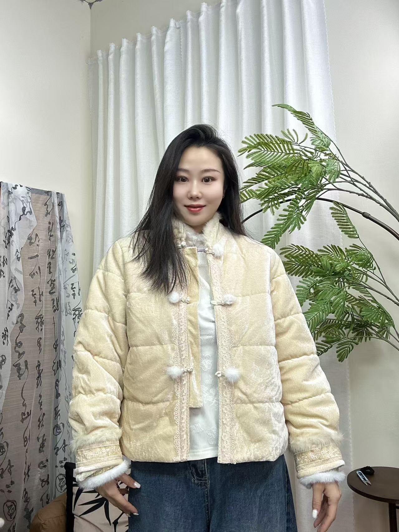 【澜公子6820】毛球*加棉加厚冬季新款气质百搭新中式国风外套