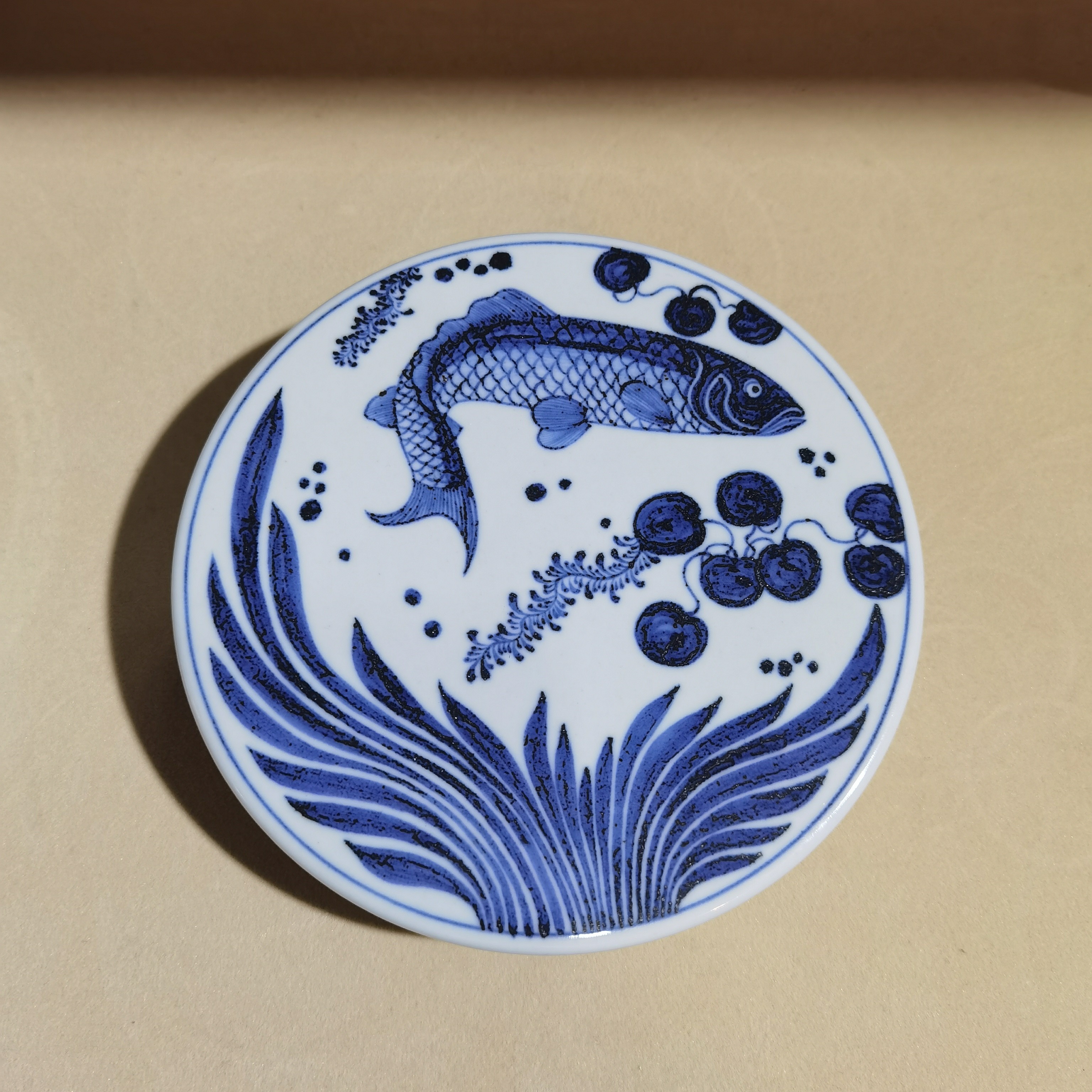 如意堂熊窑制·鱼藻纹壶承（直径14.5cm）