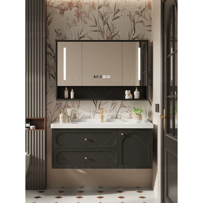 法式轻奢浴室柜组合陶瓷一体卫生间现代简约洗漱台橡木烤漆洗手盆