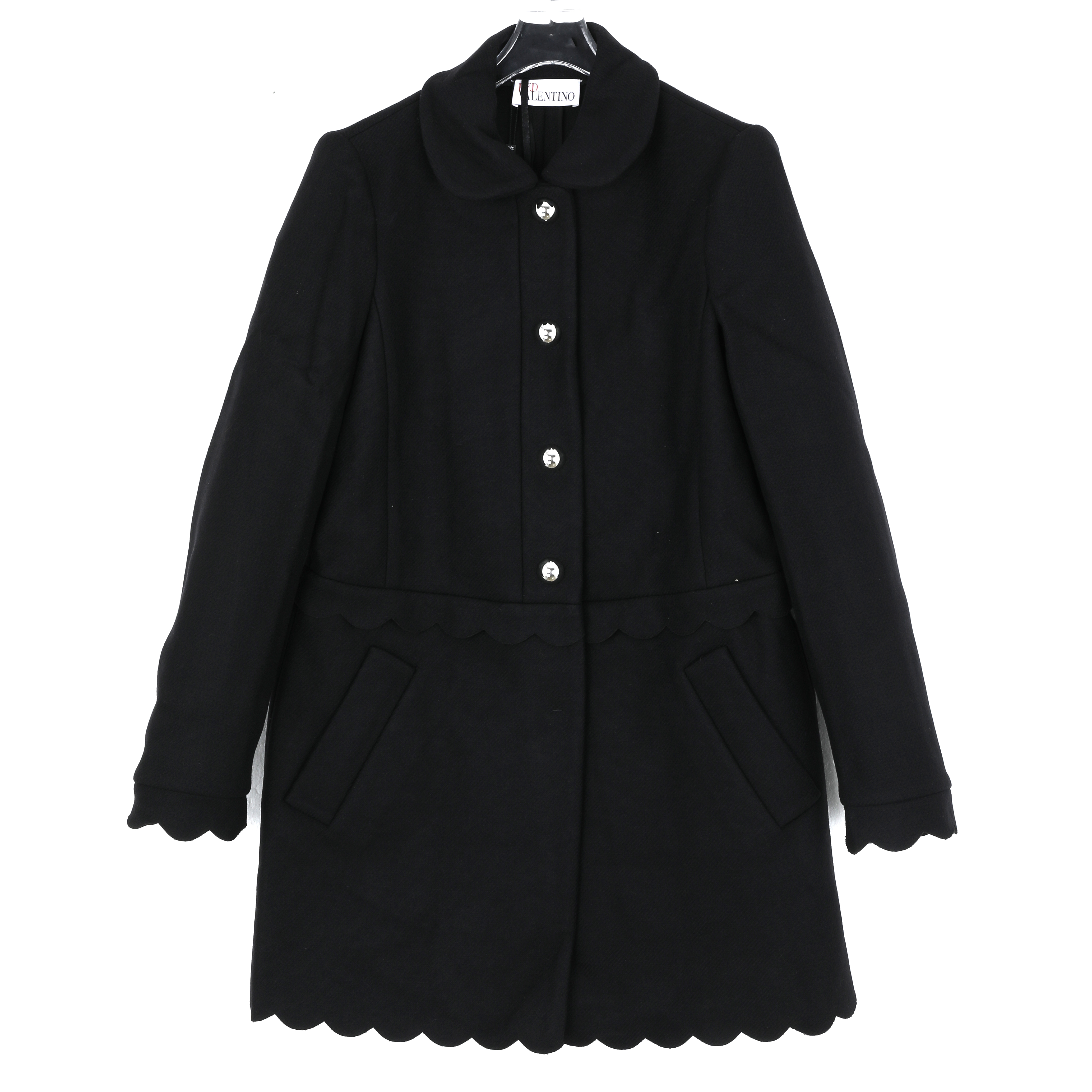 Valentino/华伦天奴女士简约大方黑色羊毛大衣 JR3CA0601QS0N0