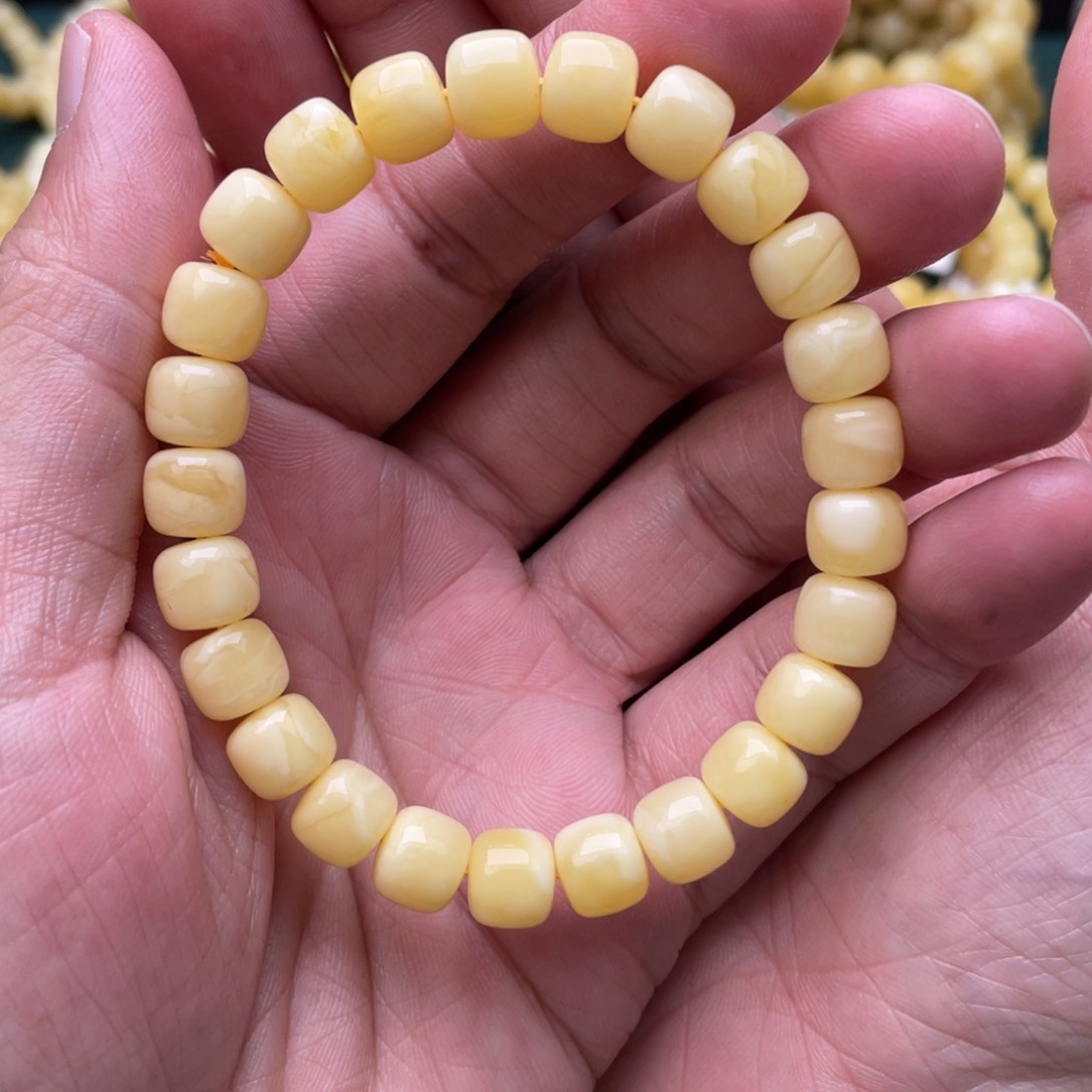 蜜蜡珠宝奇石未镶嵌9+mm俄满蜡妖花老型手串11.2