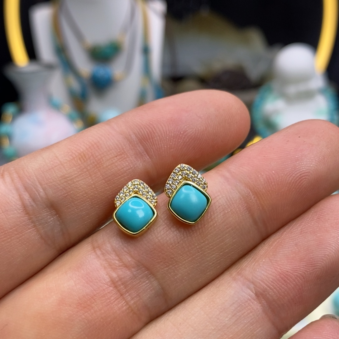 广***明绿松石银S925镶嵌珠宝奇石8.3×11.5