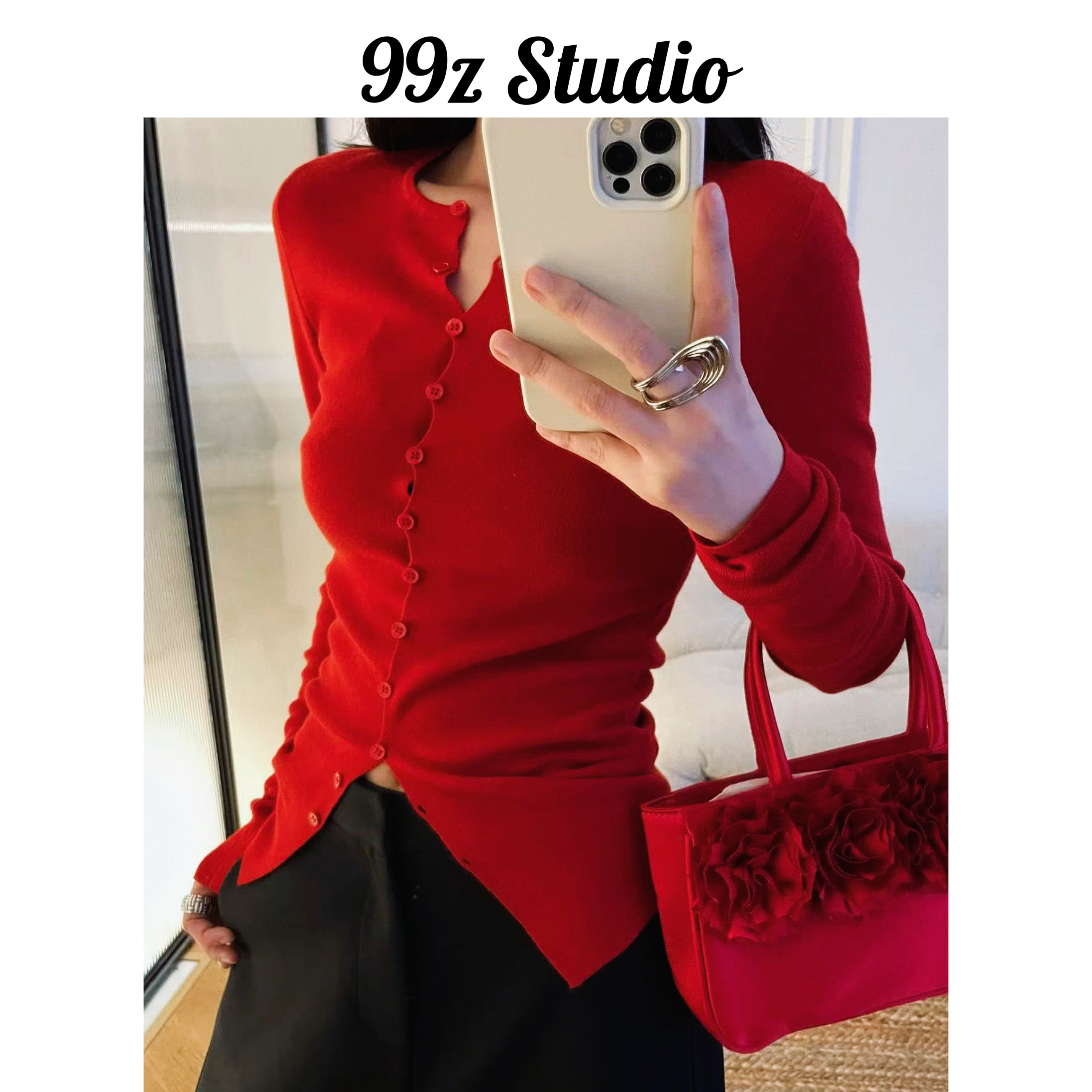 【99z Studio】四色羊毛打底衫单排扣圆领针织衫