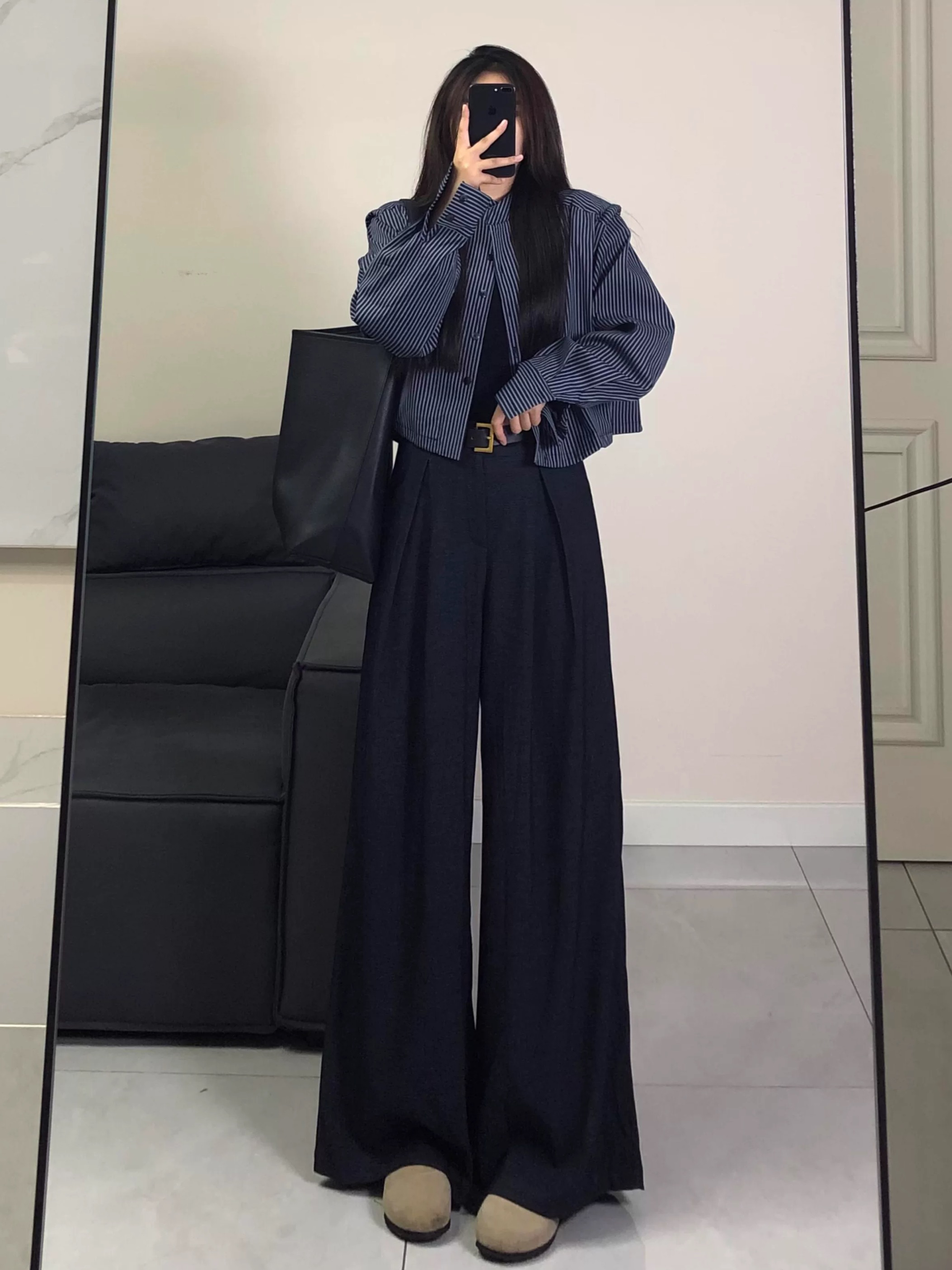 扣号下单高腰直筒时尚阔腿裤