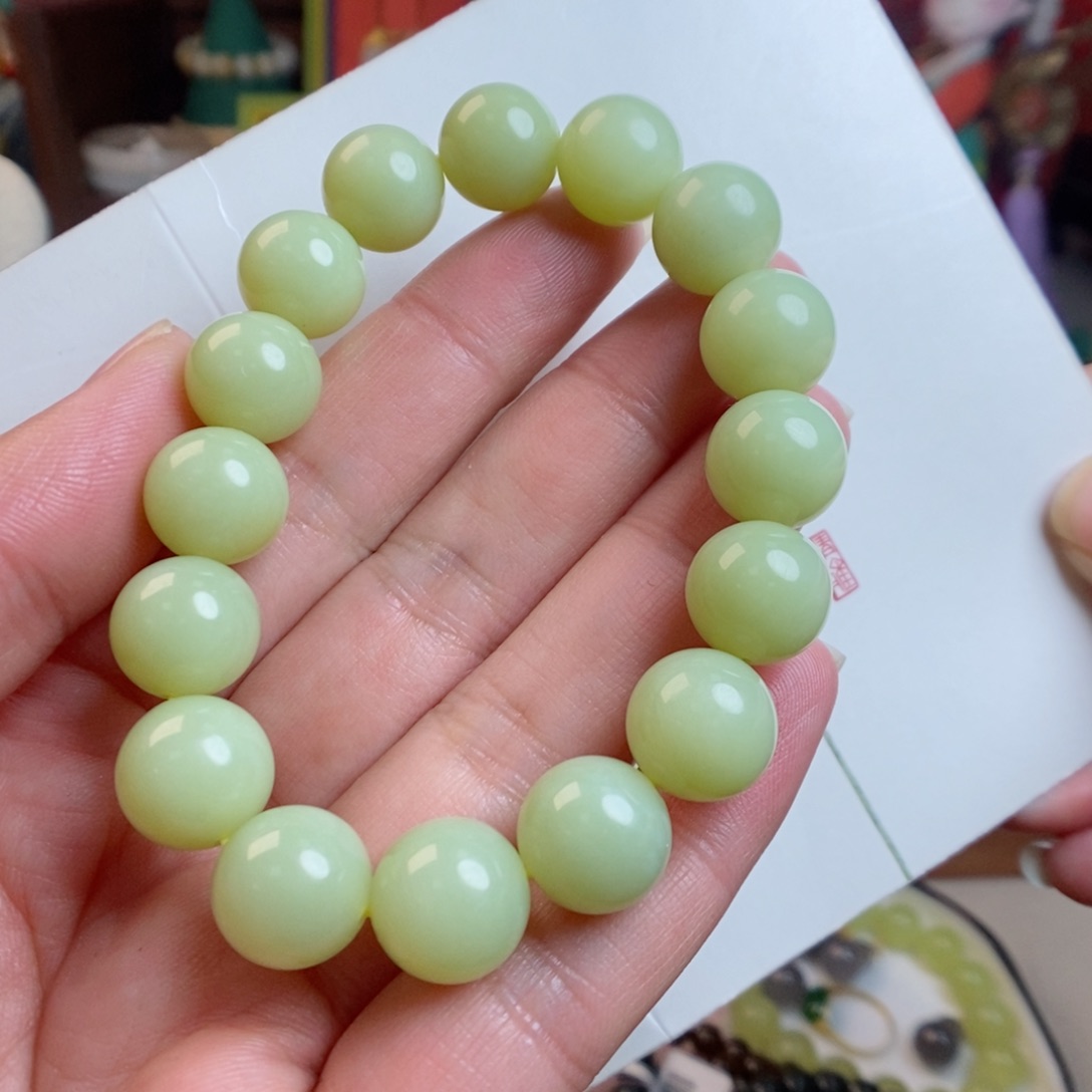 和田玉手链未镶嵌12新疆若羌黄口柠檬黄