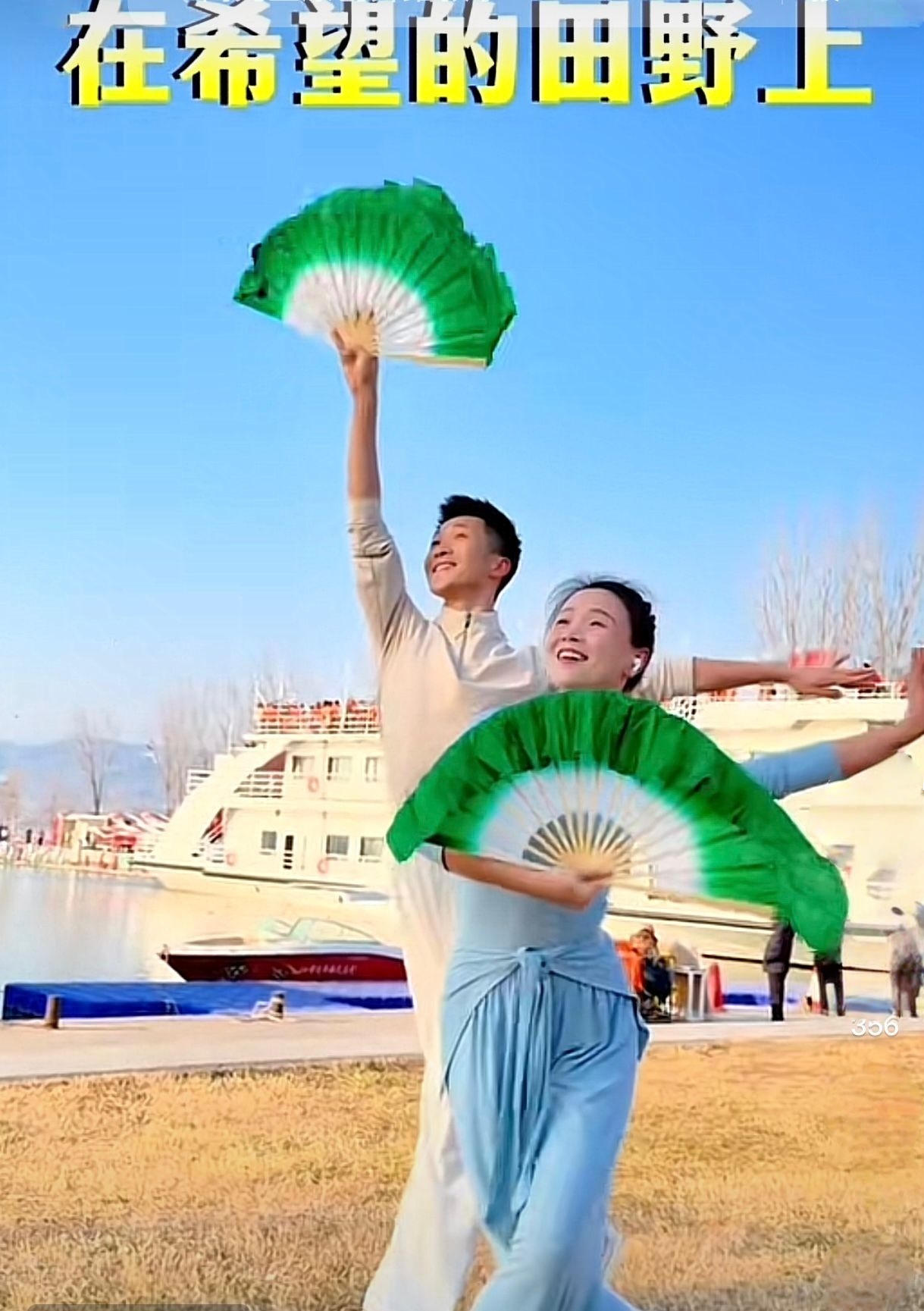 张涛老师舞蹈（在希望田野上）原版双面真丝绿色正染一尺舞蹈扇子