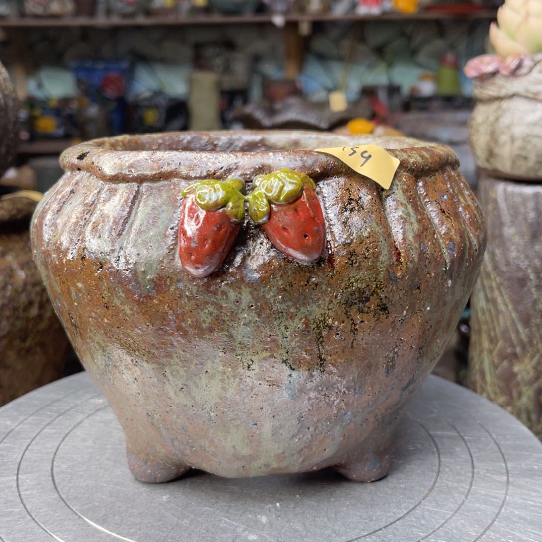 红陶粗砂陶手工花盆