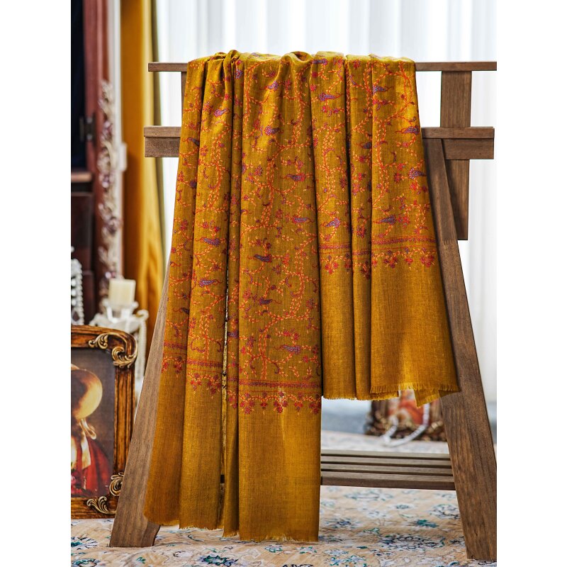 克什米尔pashmina披肩围巾刺绣藤曼  100*200 60054-04