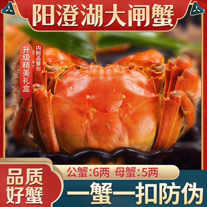 【活蟹】年货阳澄湖大闸蟹公蟹礼盒6两+母蟹5两 4/6/8/10只高标塘养