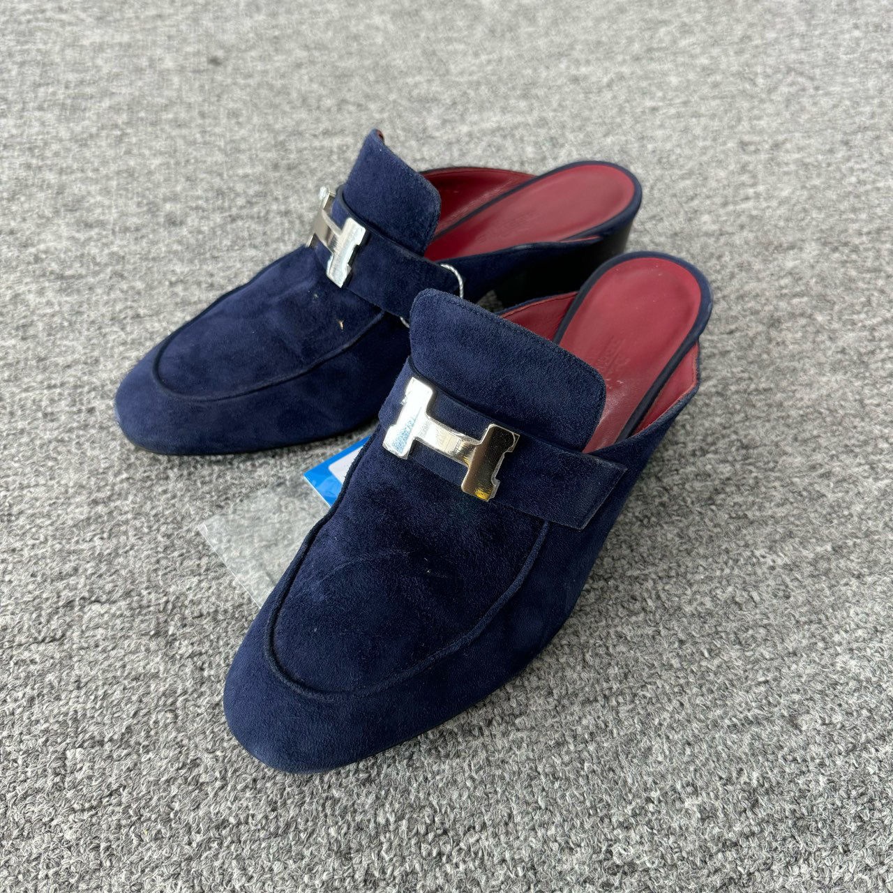 95新 Hermes/爱马仕 藏青色 康康穆列 拖鞋 36.5码 
