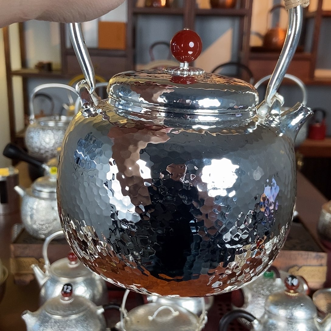 a***d纯手工制作茶壶铜底银衣壶