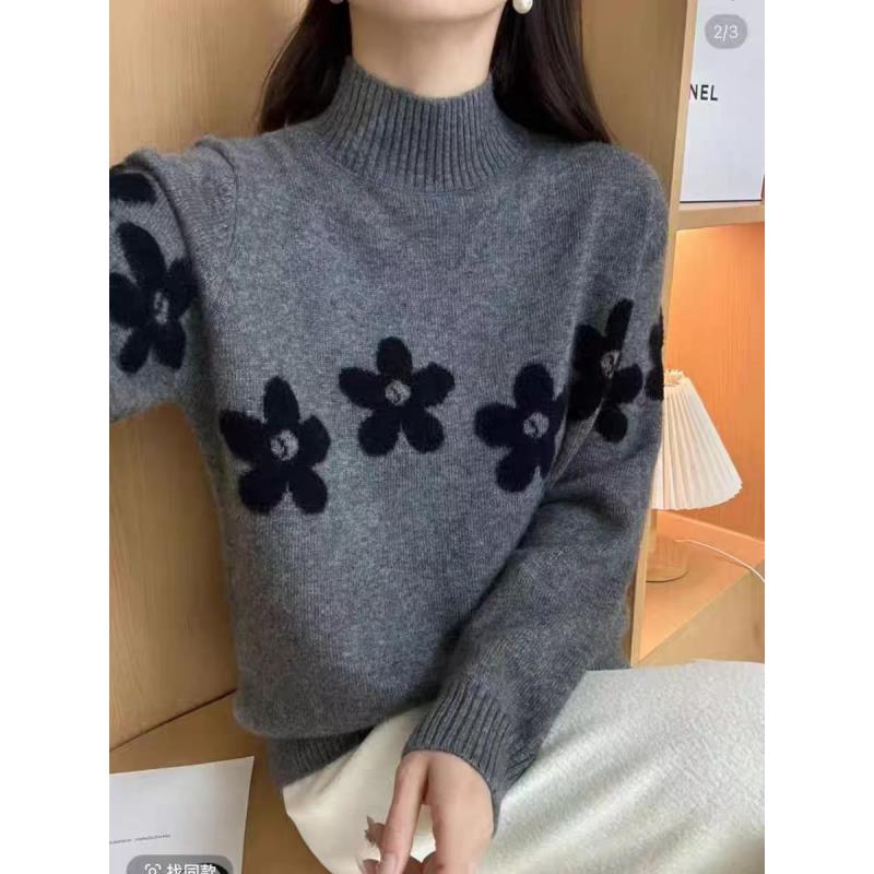 693【山茶花半高领加厚毛衣】高级感气质针织女毛衣
