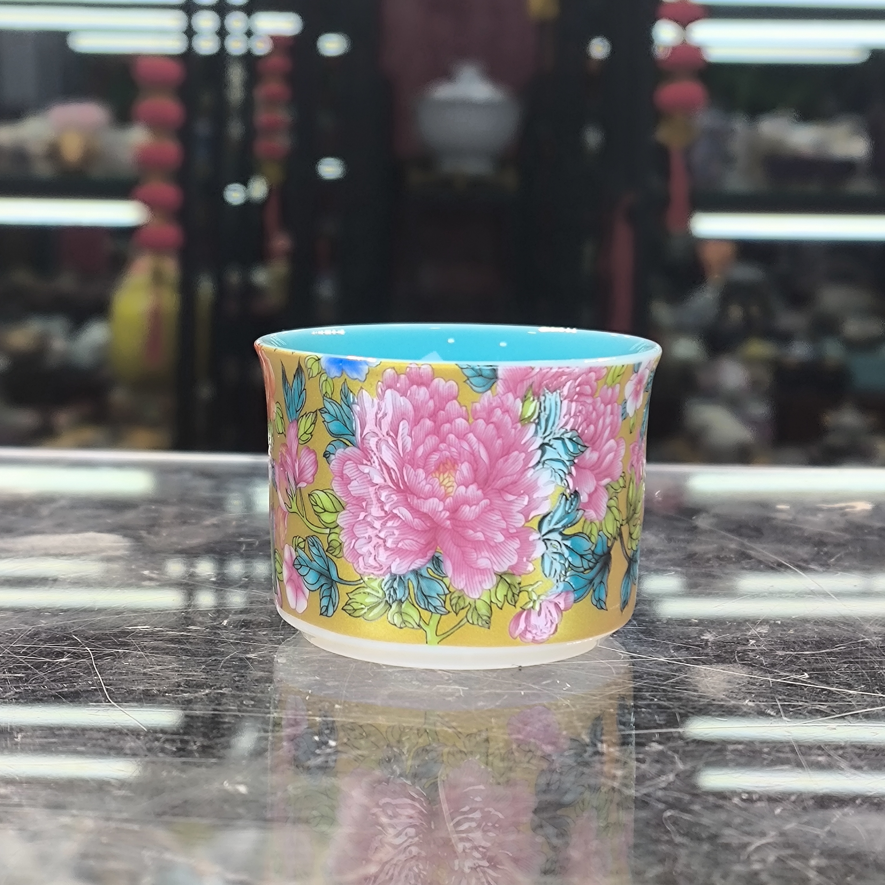 德化云仓 珐琅彩黄色主人杯-5255