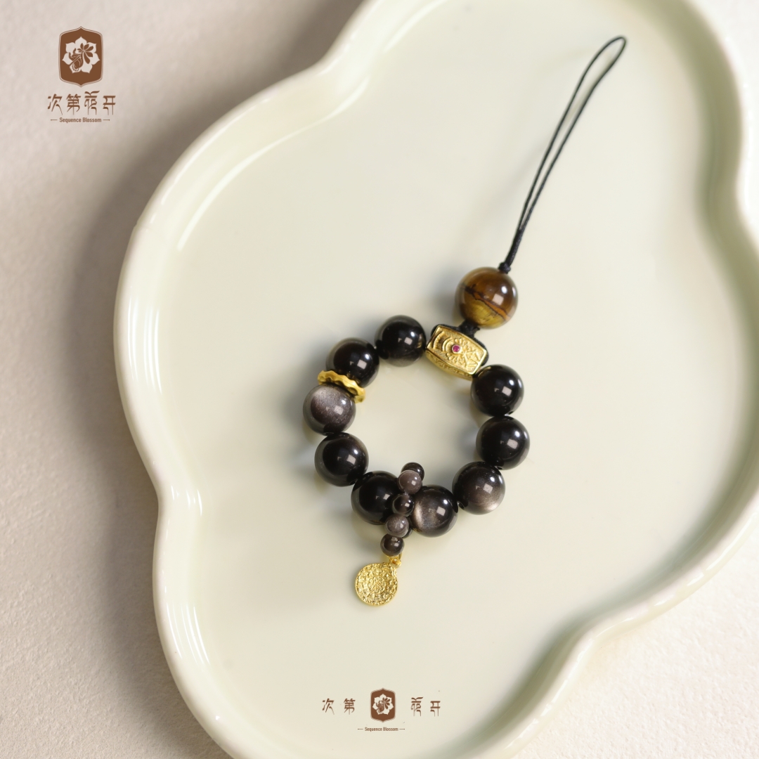 【镇途】10mm银曜石 12mm虎眼石 九八手机挂件 铜配 MZ